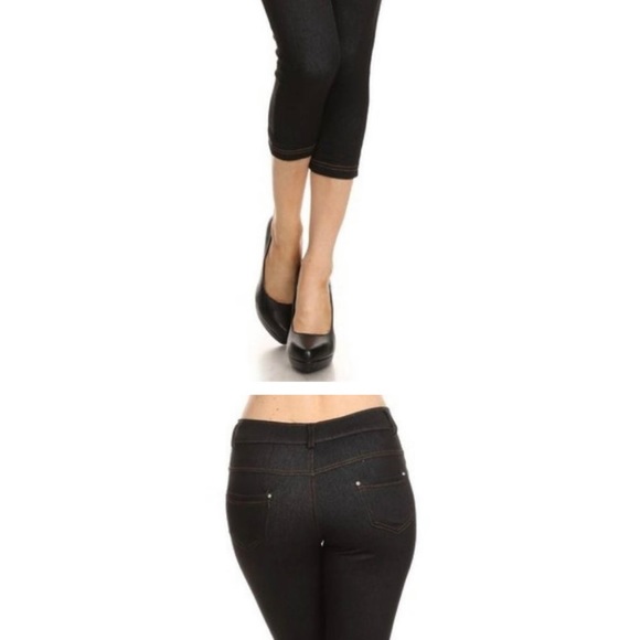 Black denim slip on jeggings. - Picture 3 of 10